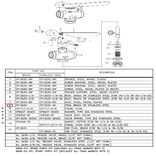 CP13034 STEM BRASS 36 
