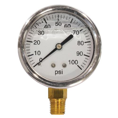 GAUGE,LIQ.FILL,0-100PSI 2-1/2"BM,SS,BXD,RESTRICTR